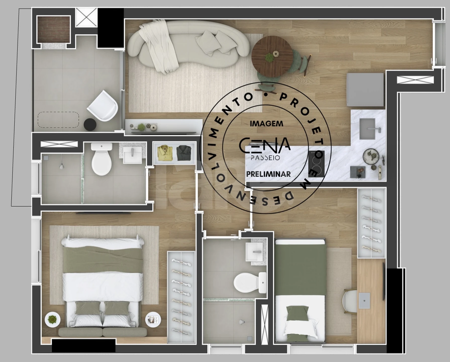 Planta — Apartamento 44,44 m²