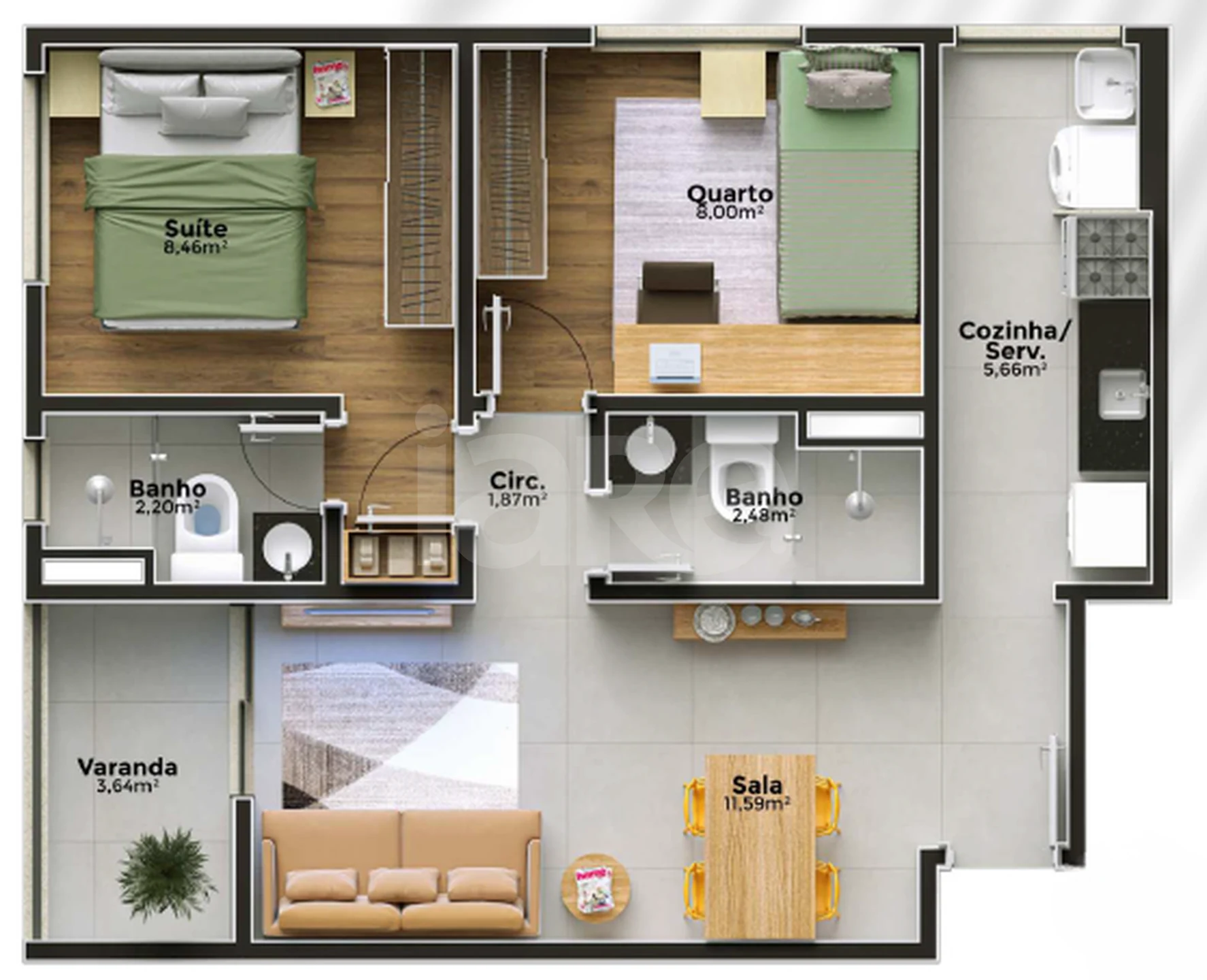 Planta — Apartamento 52,19 m²