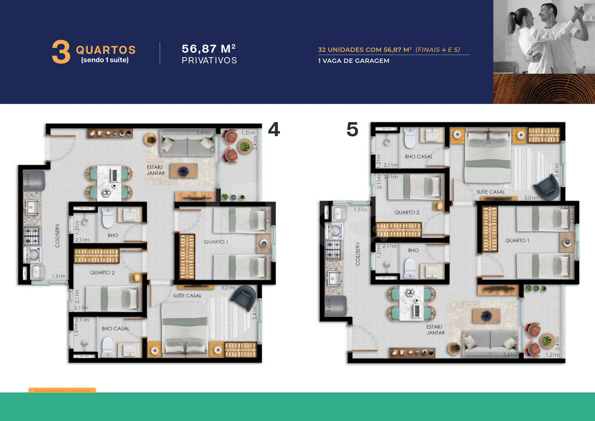 Planta — Apartamento 56,87 m²