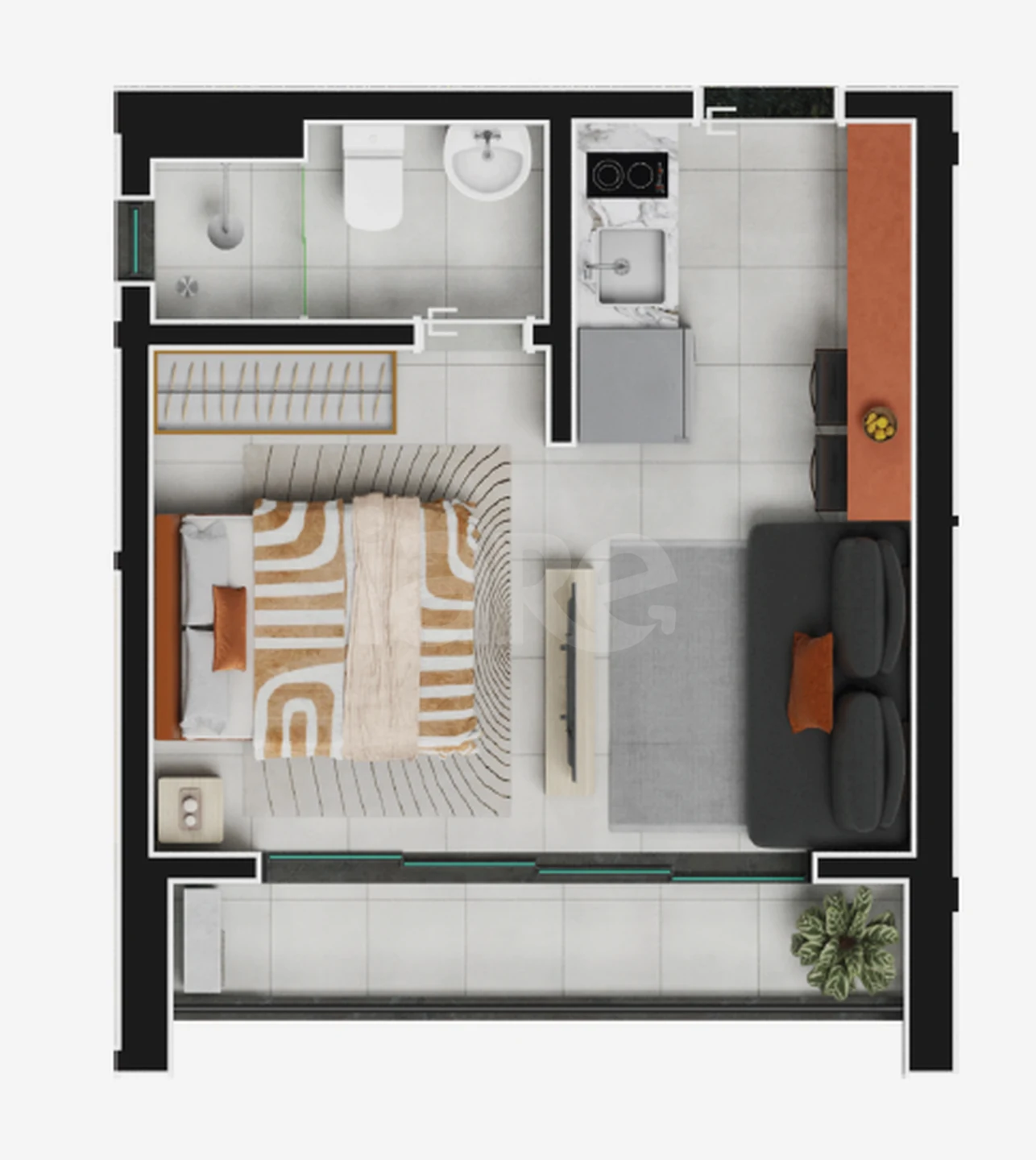 Planta — Studio 29,6 m²