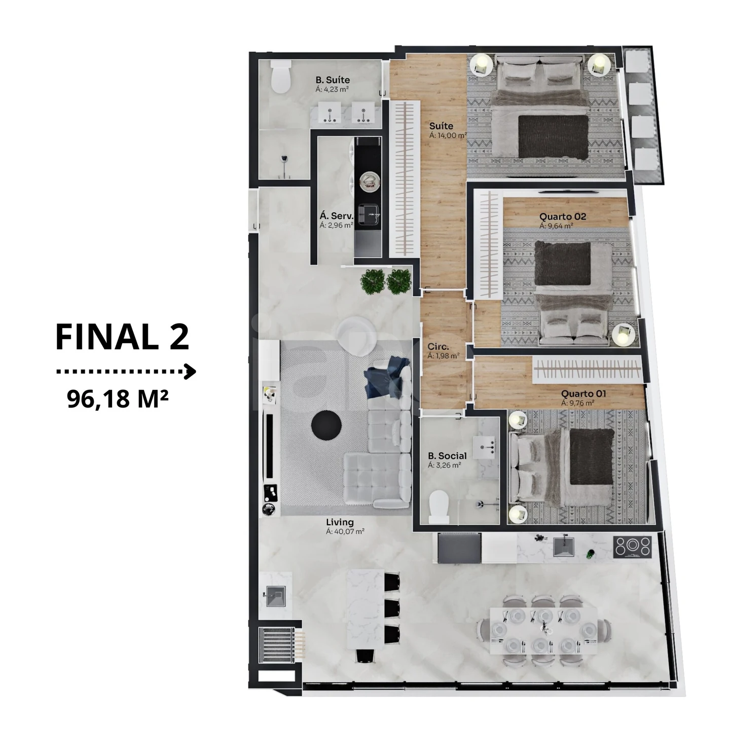 Planta — Apartamento 96 m²