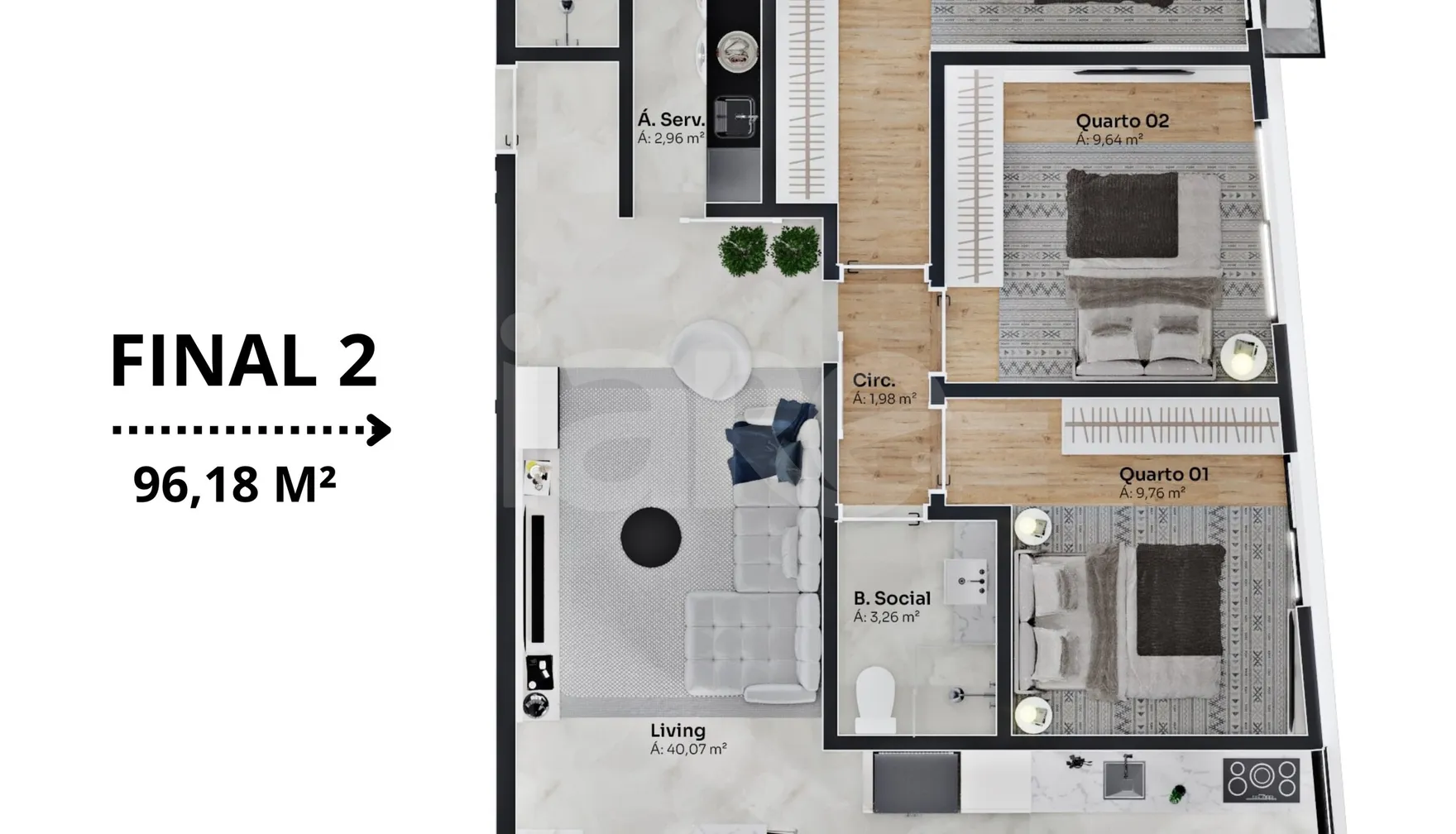 Planta — Apartamento 96 m²