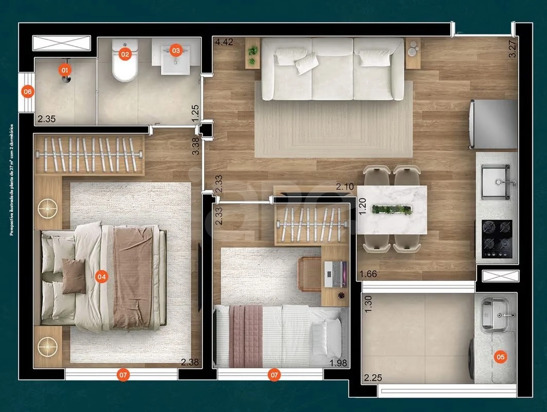 Planta — Apartamento 37,15 m²