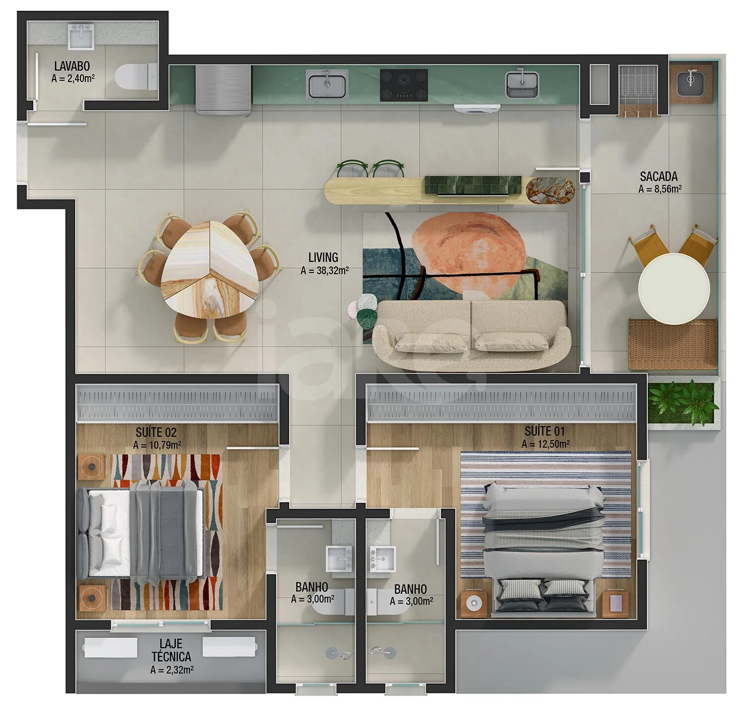 Planta — Apartamento 93,92 m²