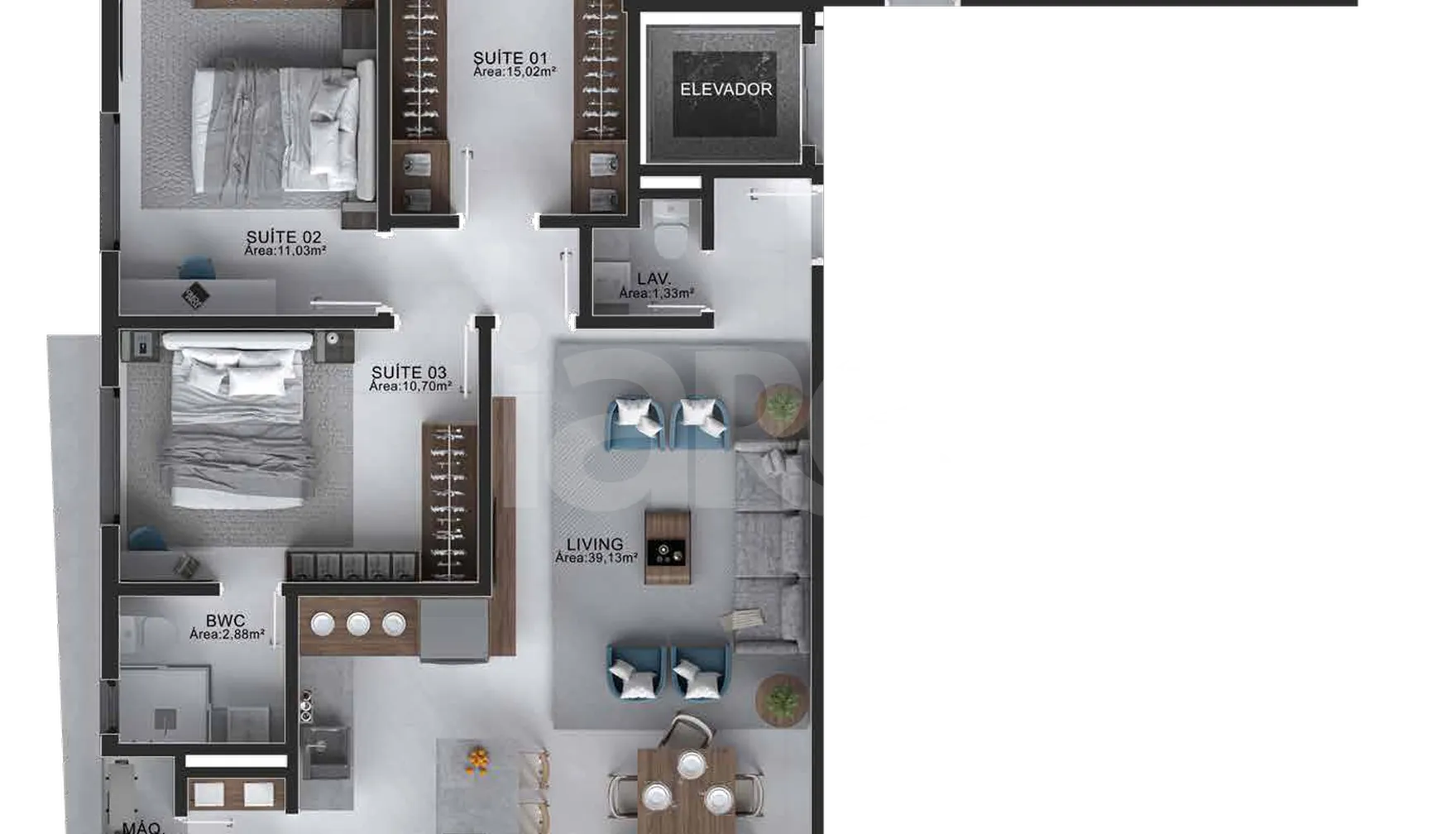 Planta — Apartamento 107,58 m²