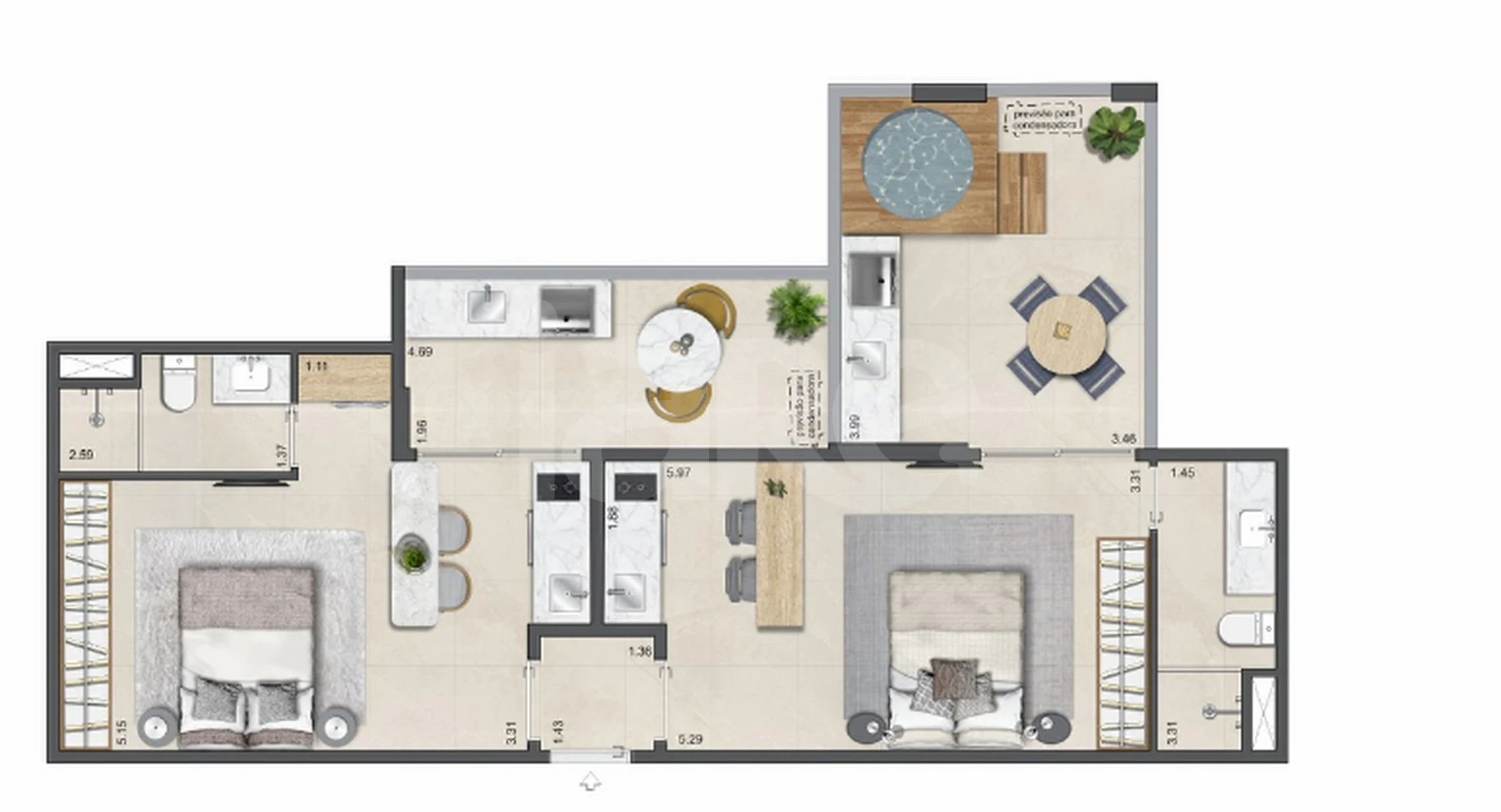 Planta — Apartamento 77,55 m²