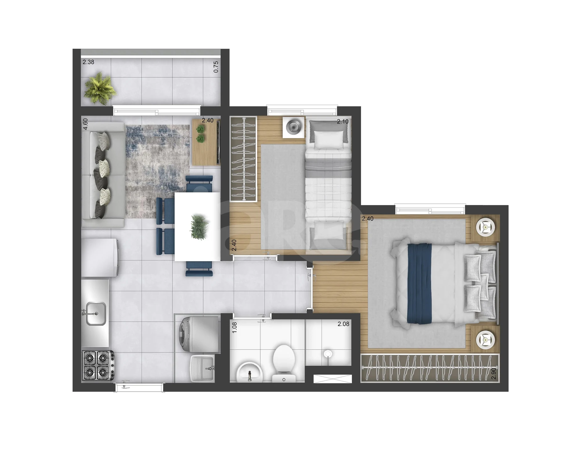 Planta — Apartamento 34,59 m²