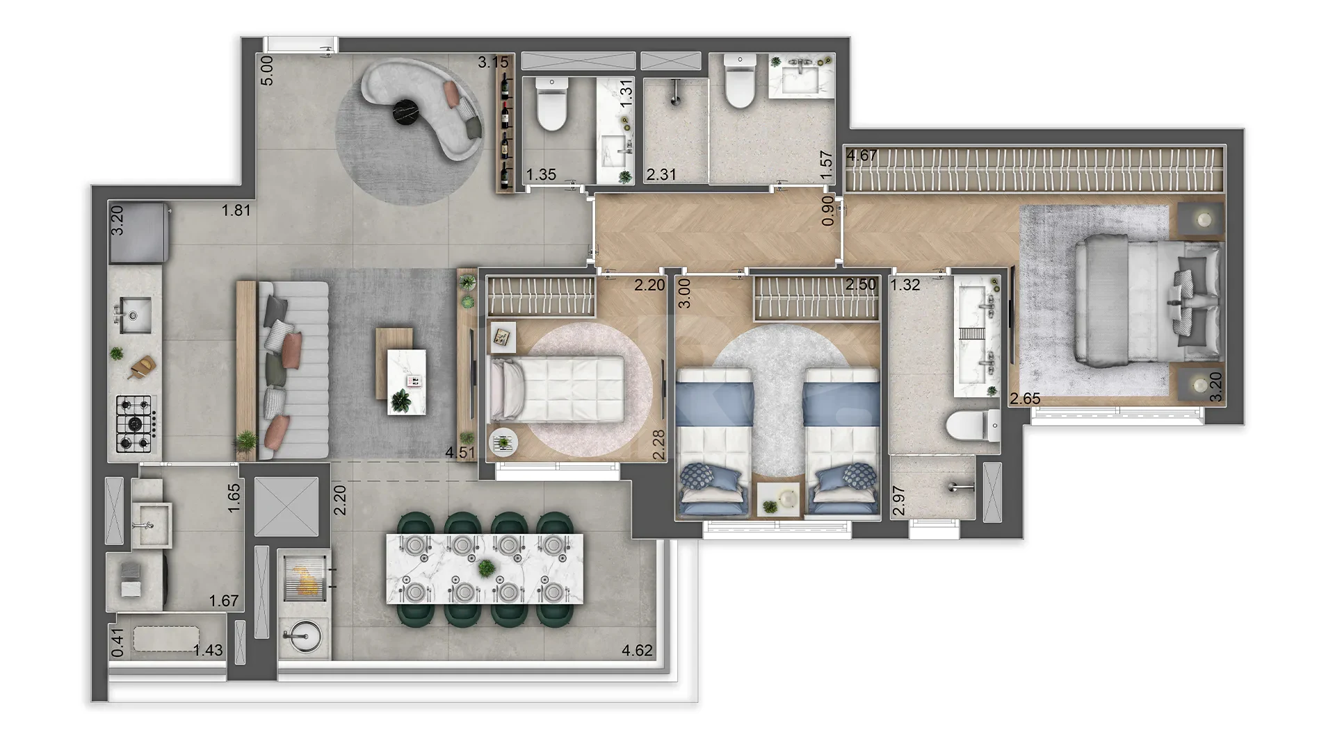 Planta — Apartamento 84,82 m²