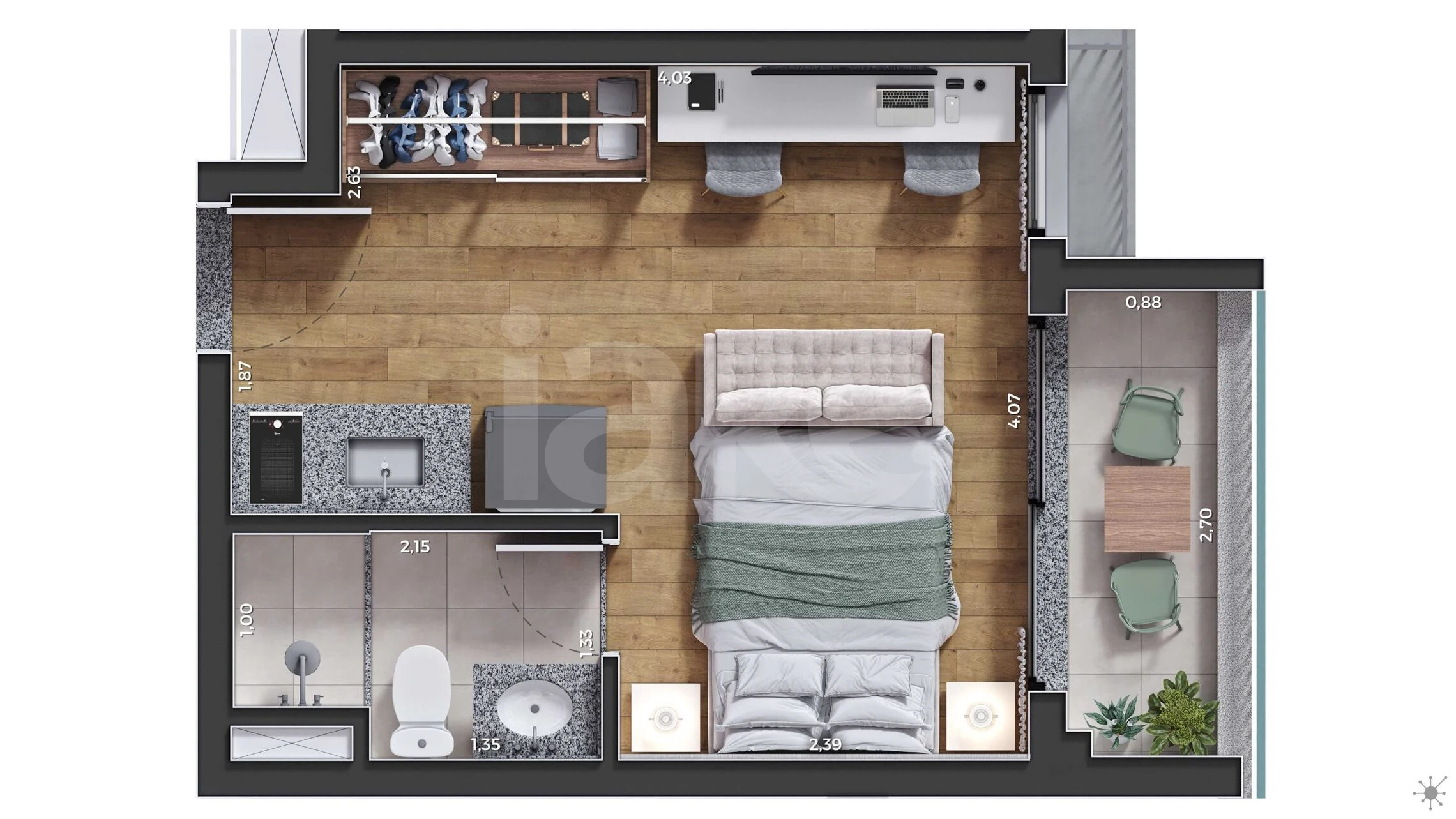 Planta — Studio 24,93 m²
