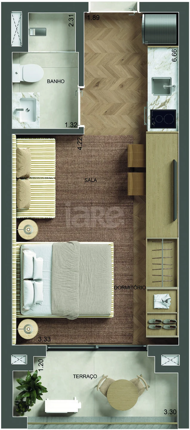 Planta — Studio 30,08 m²