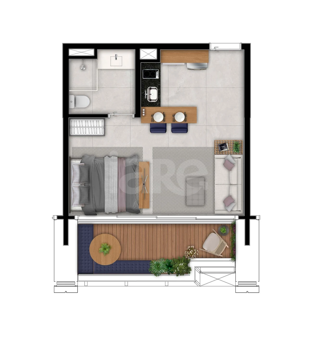 Planta — Studio 51,82 m²