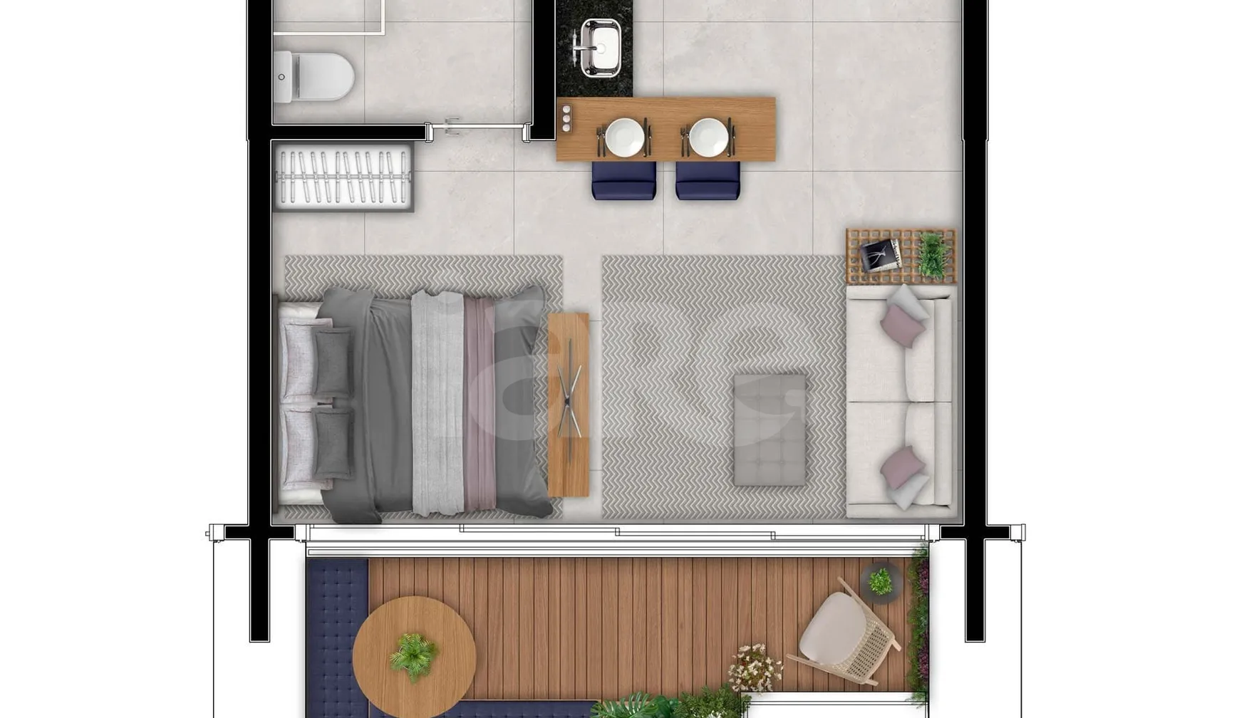 Planta — Studio 51,82 m²