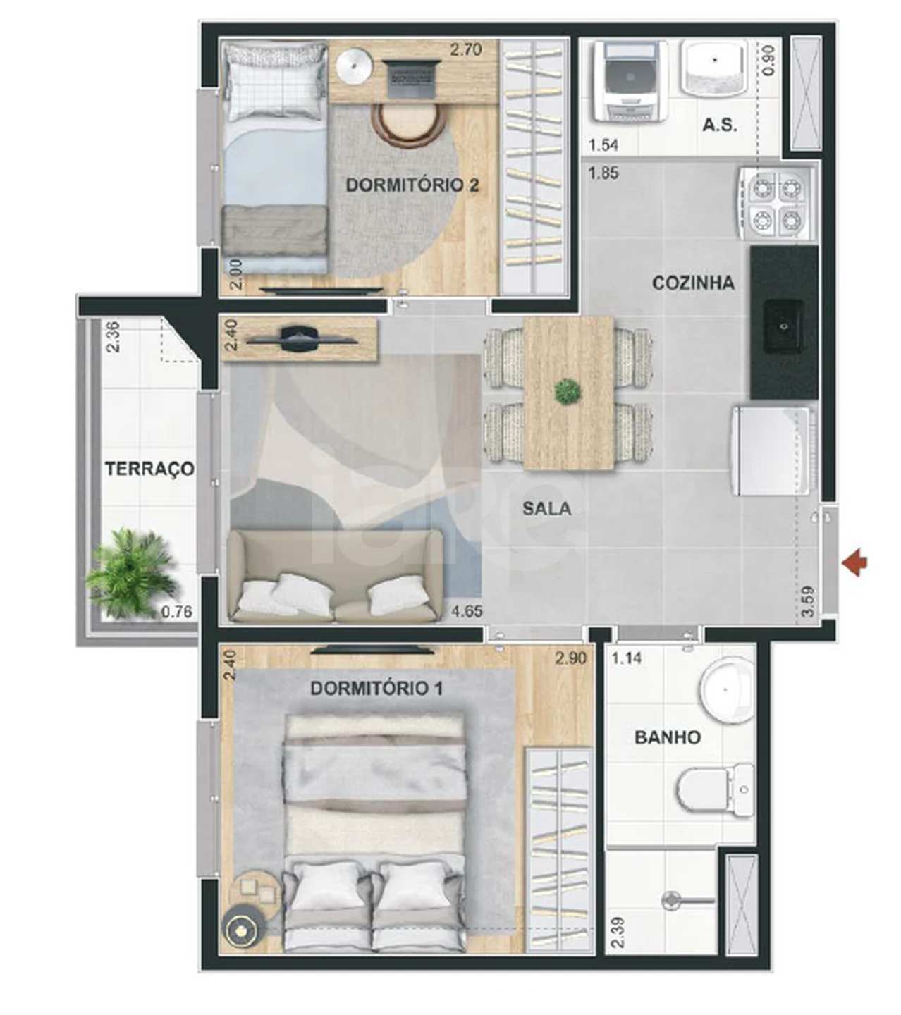 Planta — Apartamento 37 m²