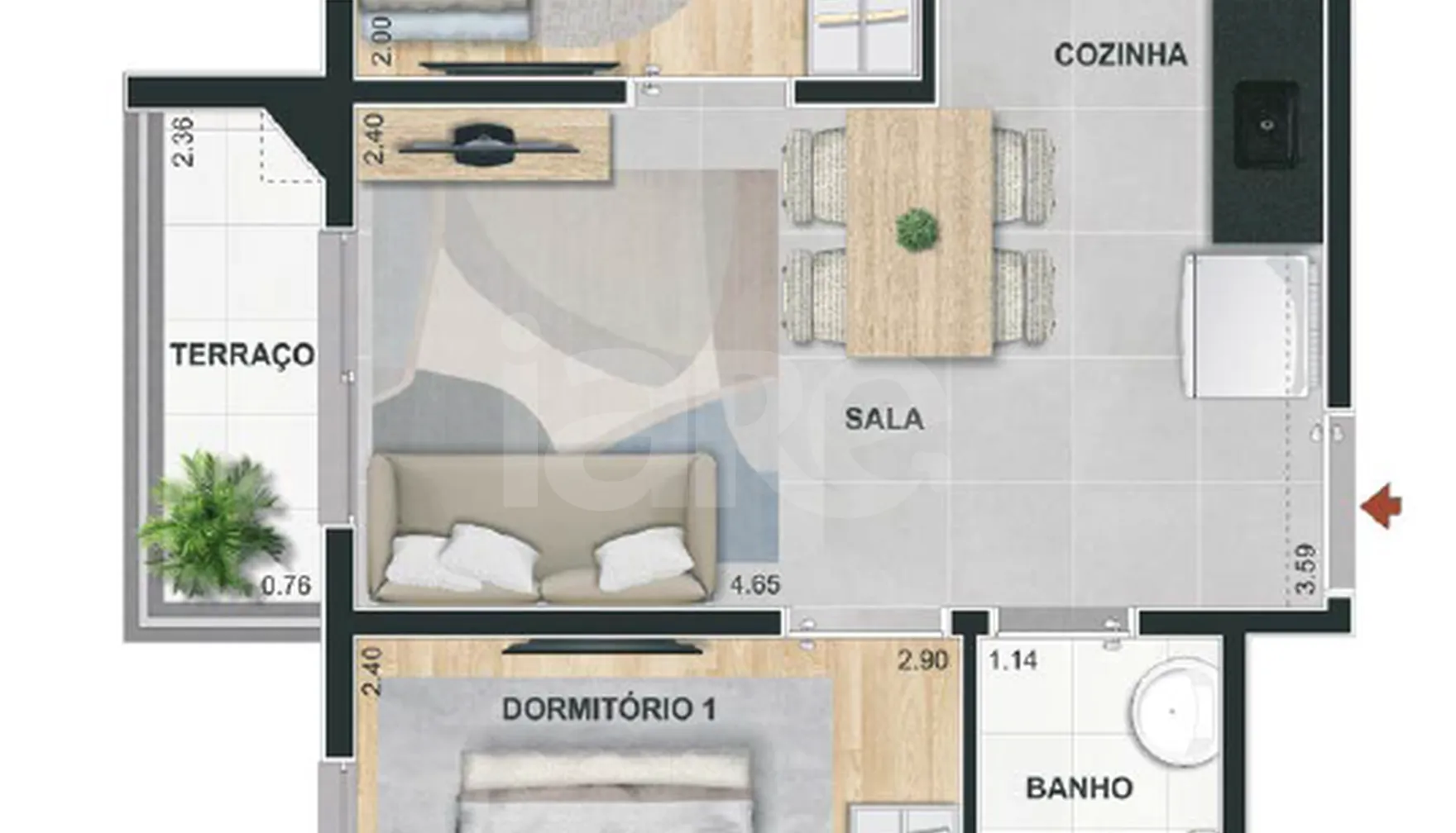 Planta — Apartamento 37 m²