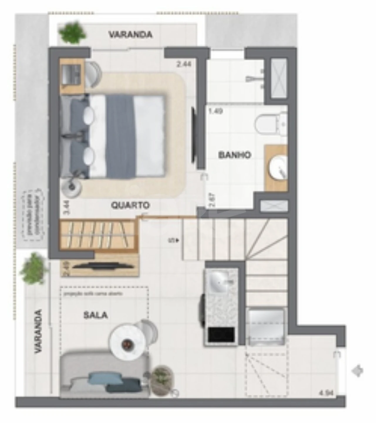 Planta — Cobertura Duplex 70,27 m² · 1º pavimento