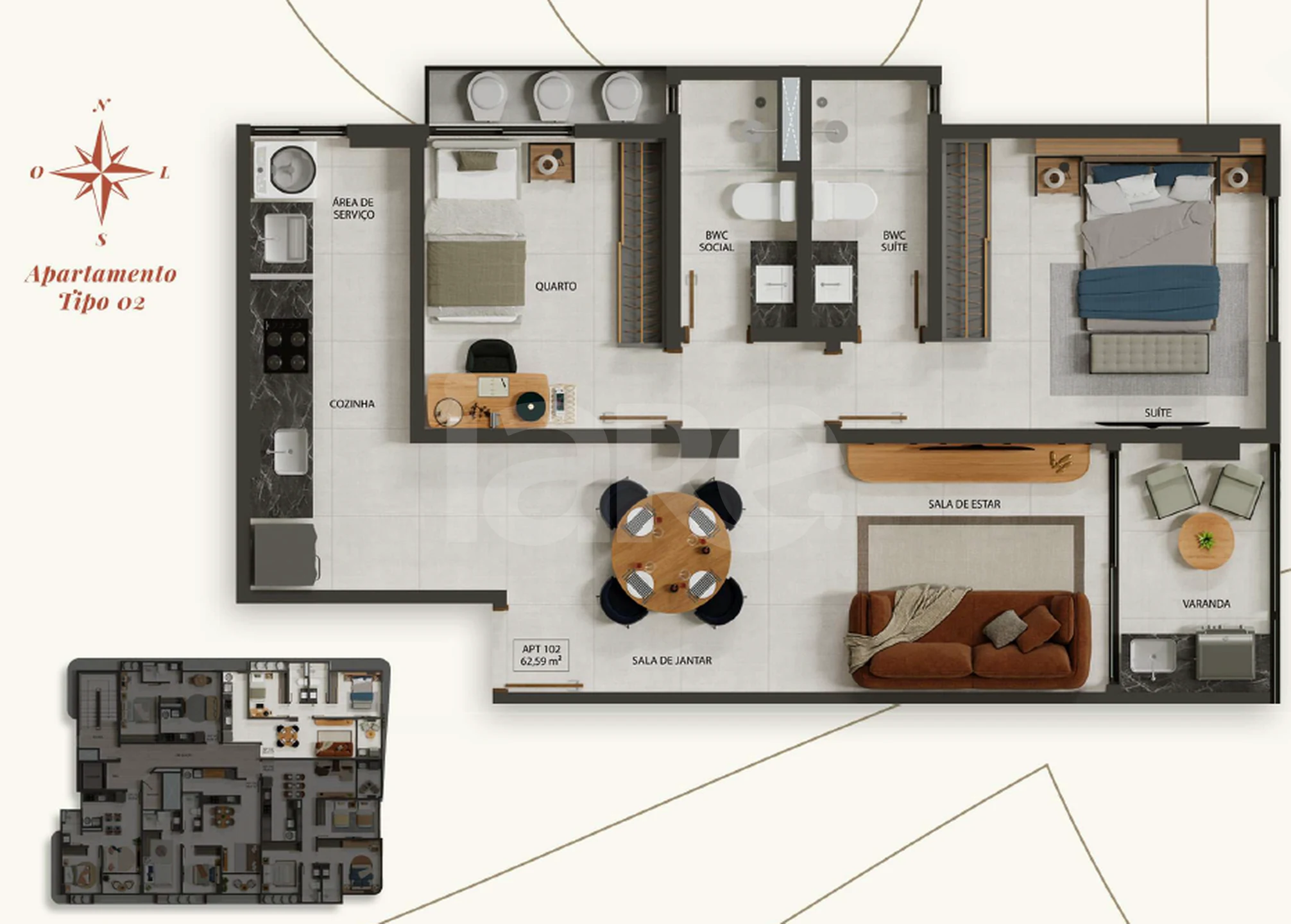 Planta — Apartamento 62,59 m²
