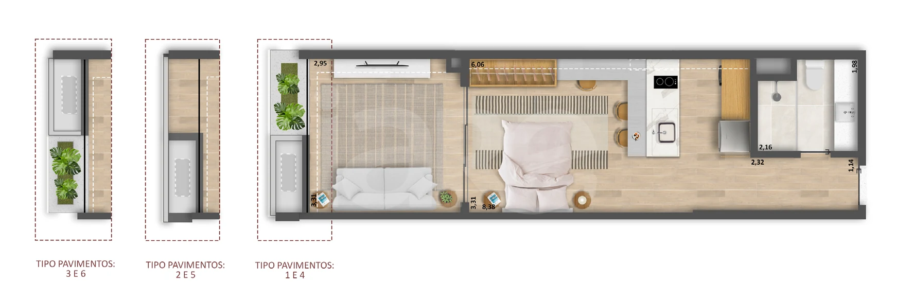 Planta — Studio 43,74 m²