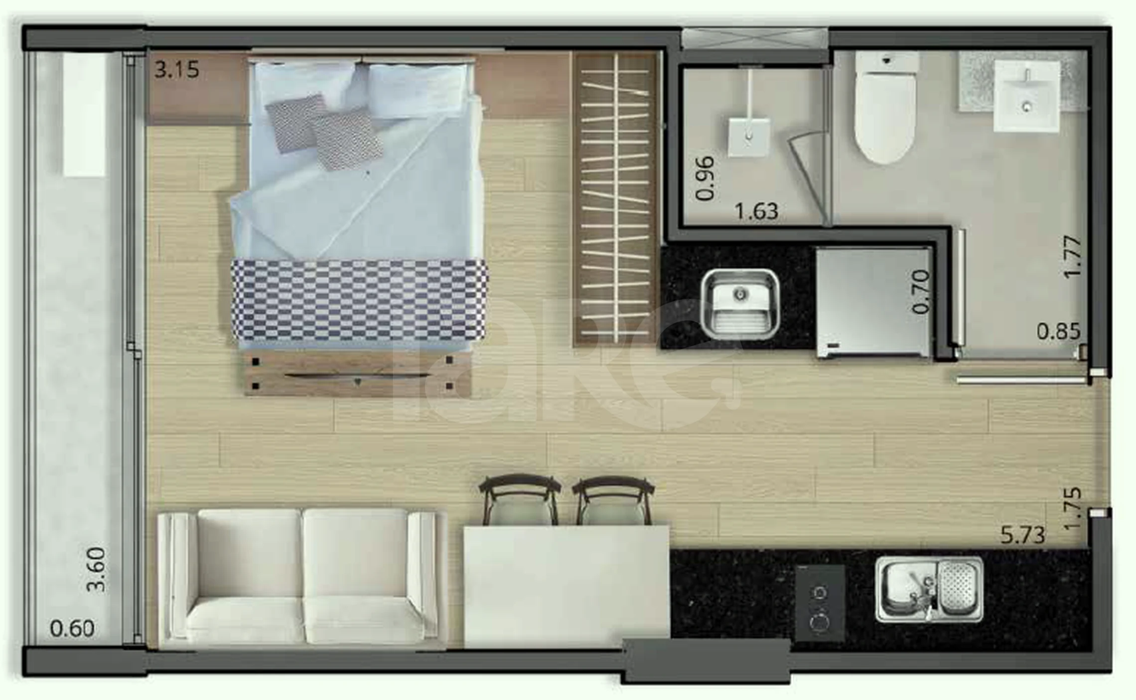 Planta — Studio 24,71 m²