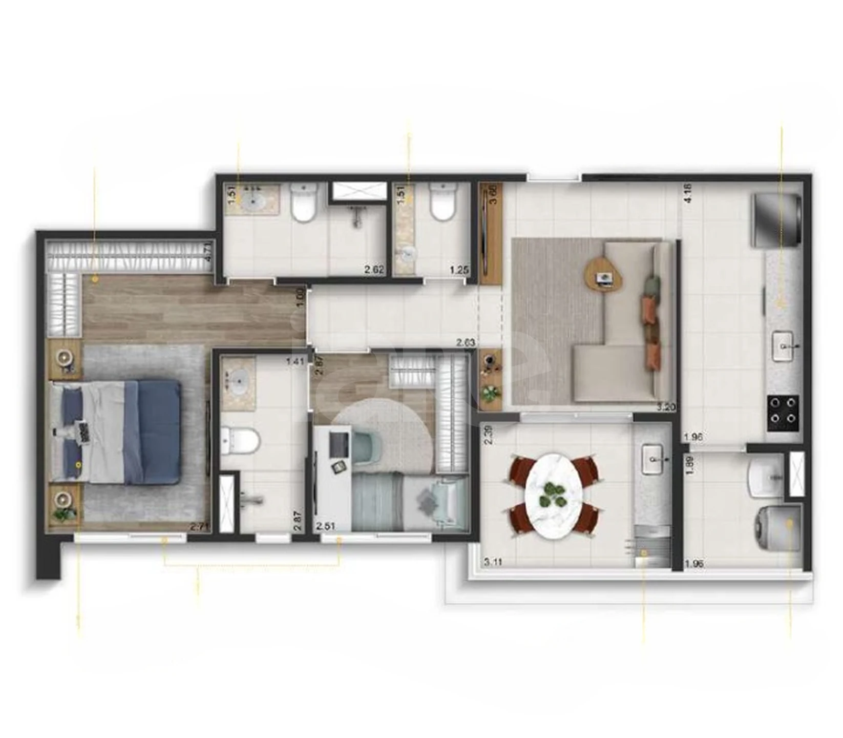 Planta — Apartamento 72,51 m²