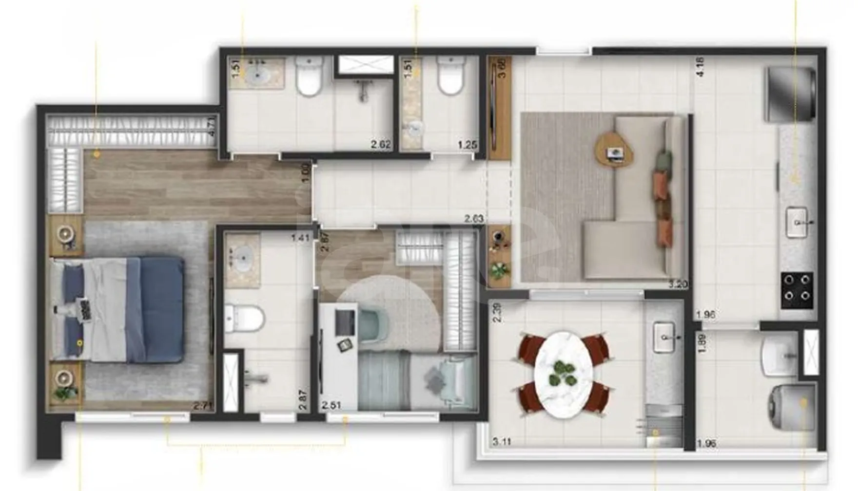 Planta — Apartamento 72,51 m²