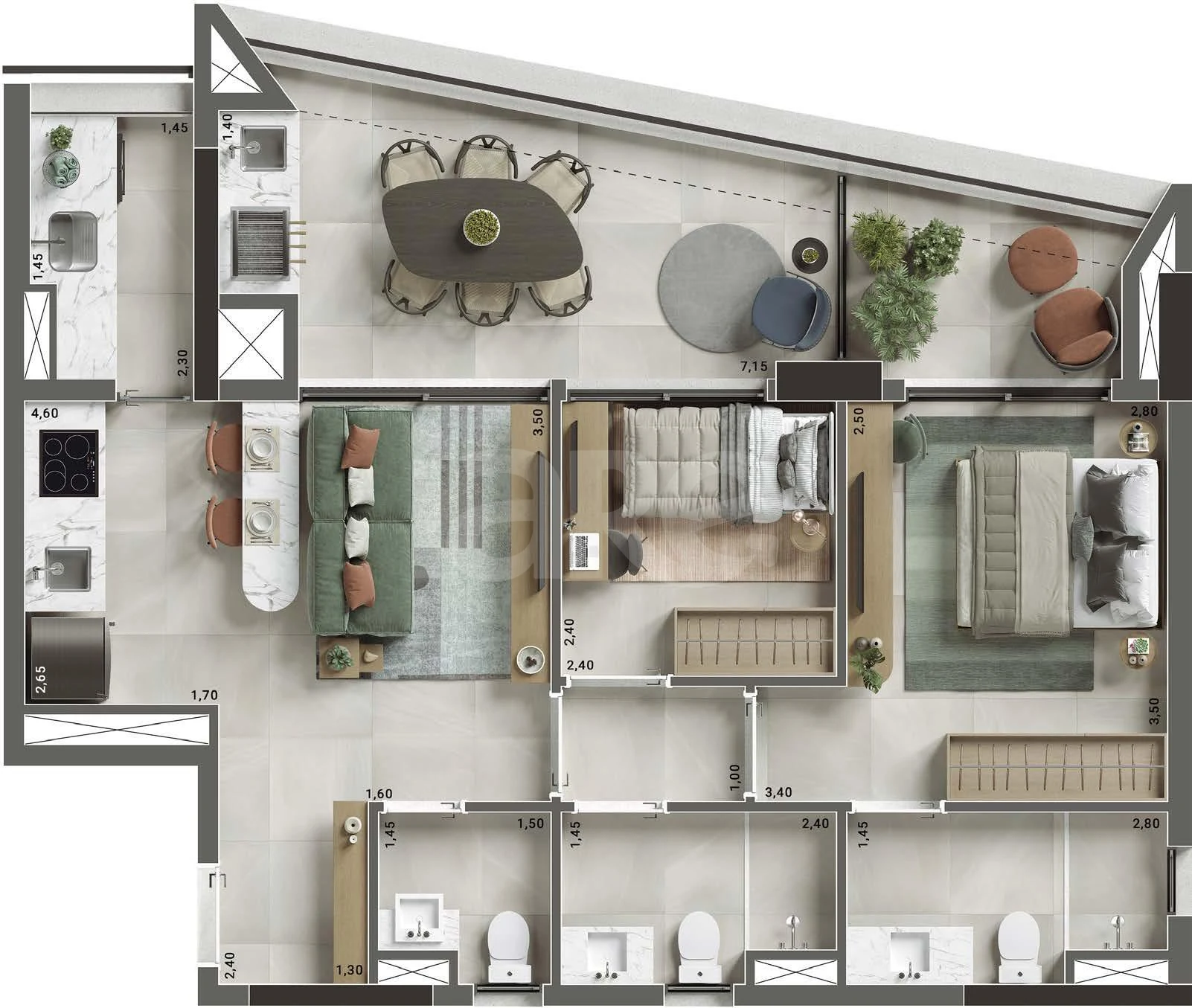 Planta — Apartamento 73,48 m²