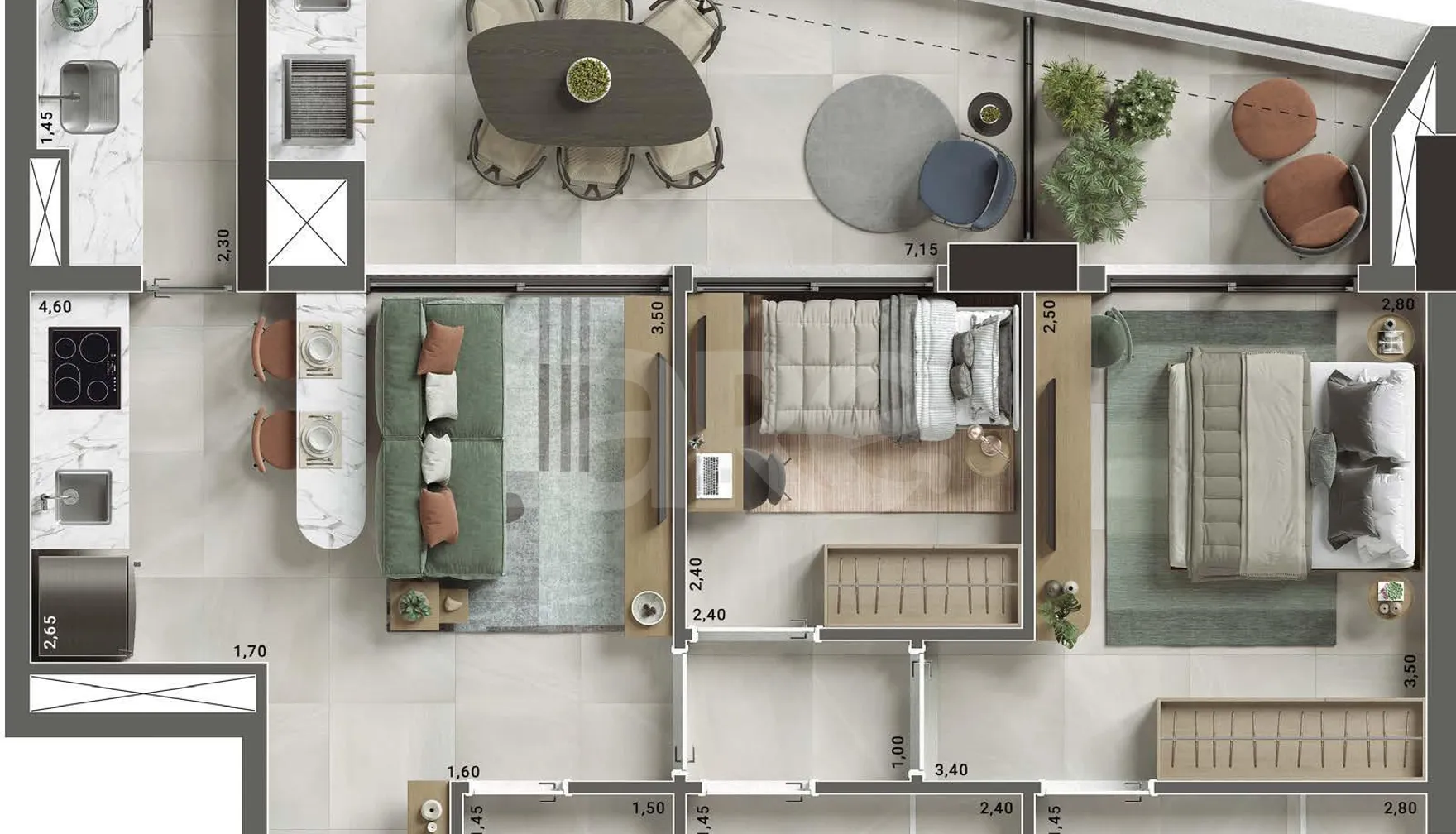 Planta — Apartamento 73,48 m²