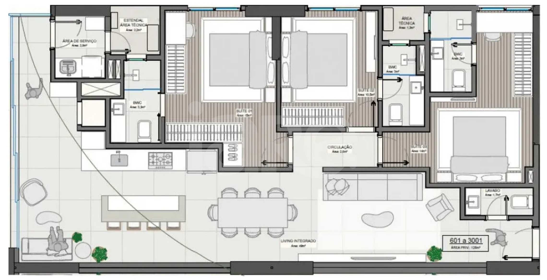 Planta — Apartamento 128 m²