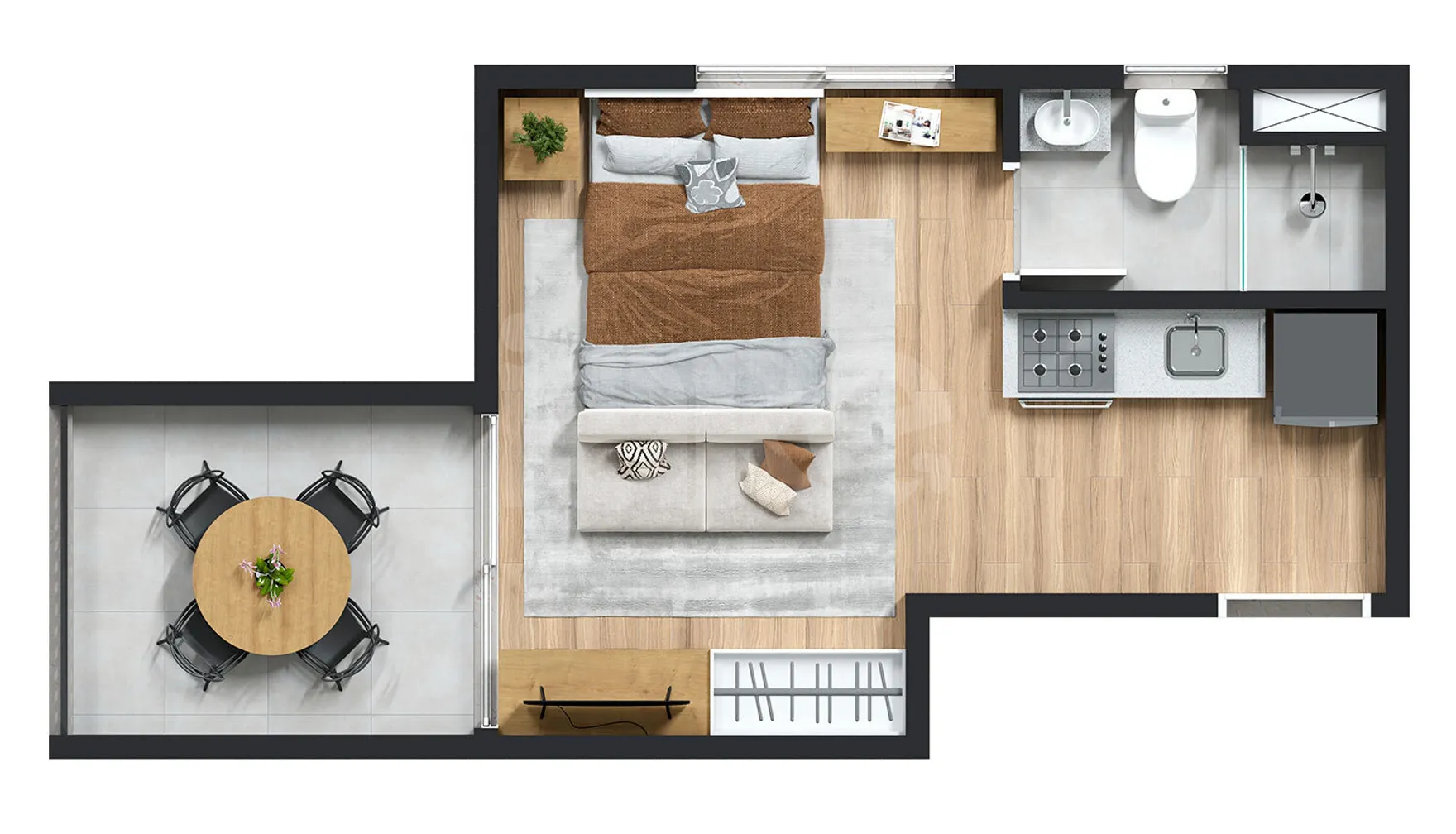 Planta — Studio 24,43 m²
