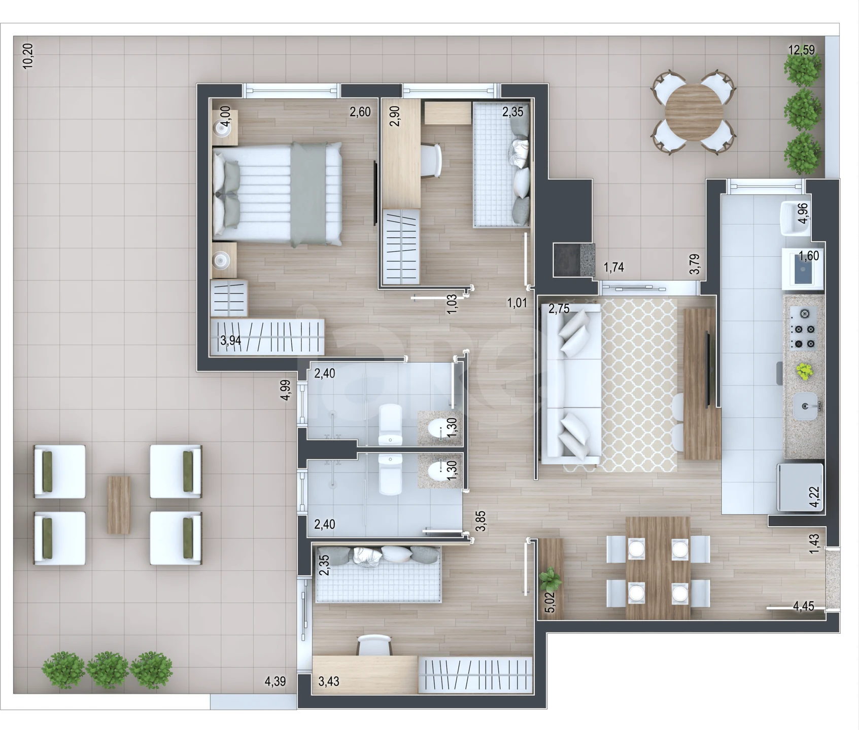 Planta — Garden 124,77 m² · 1º pavimento