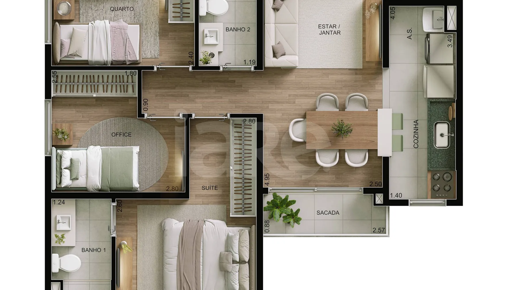 Planta — Apartamento 60,67 m²