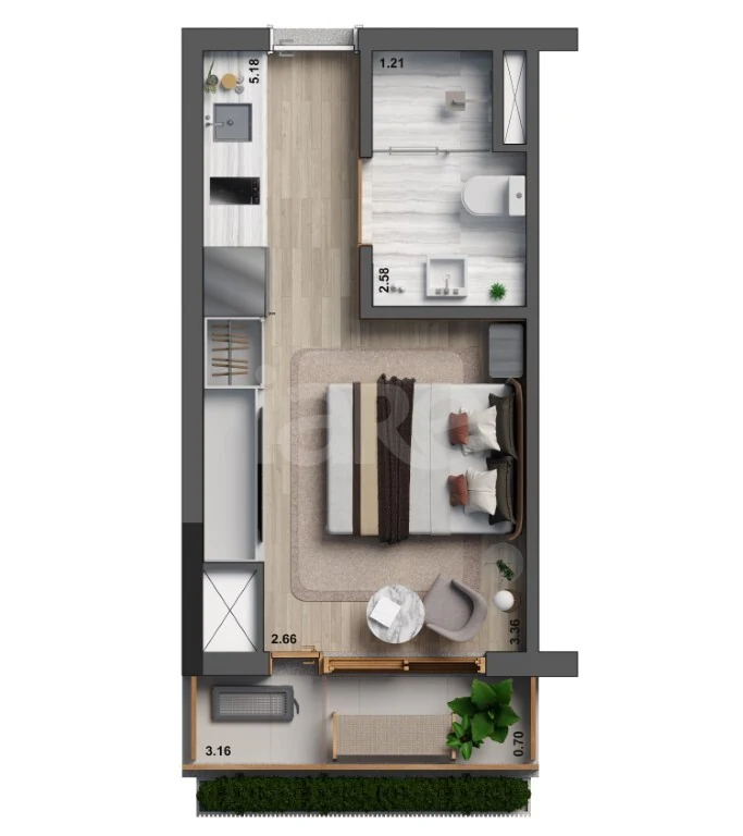 Planta — Studio 27,49 m²