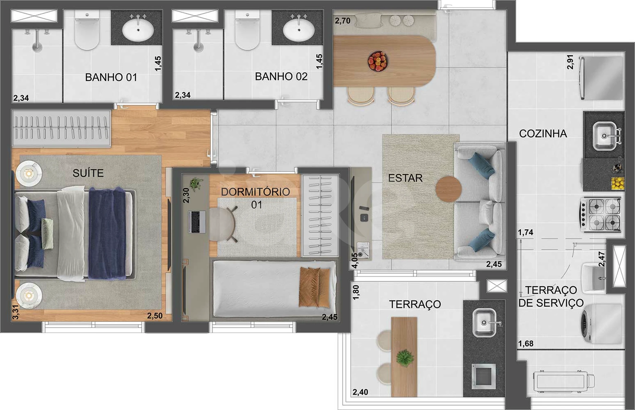 Planta — Apartamento 56,47 m²