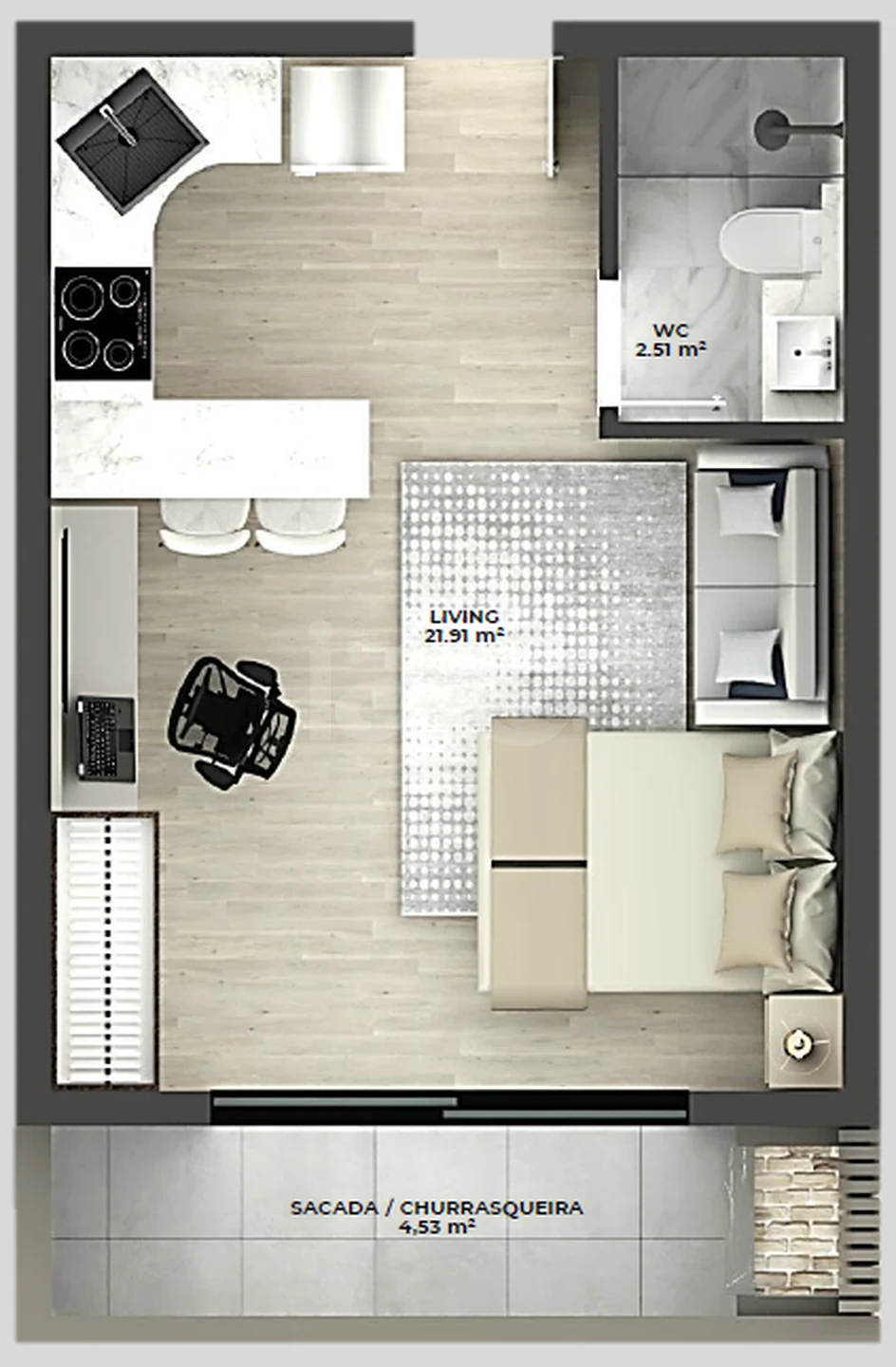 Planta — Studio 33,75 m²