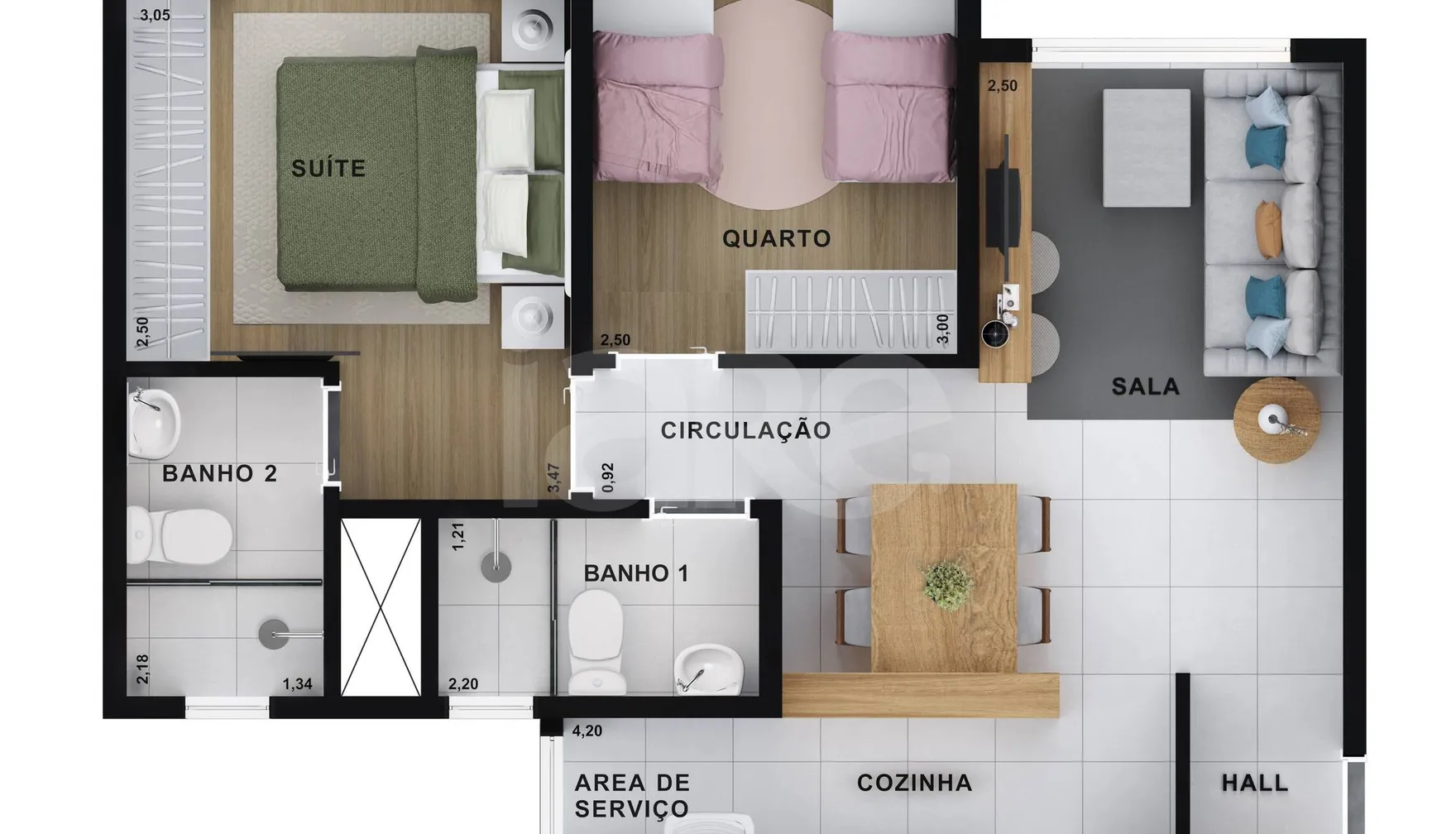 Planta — Apartamento 63,78 m²