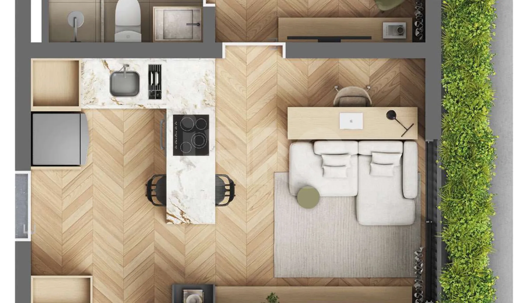 Planta — Studio 77,09 m²