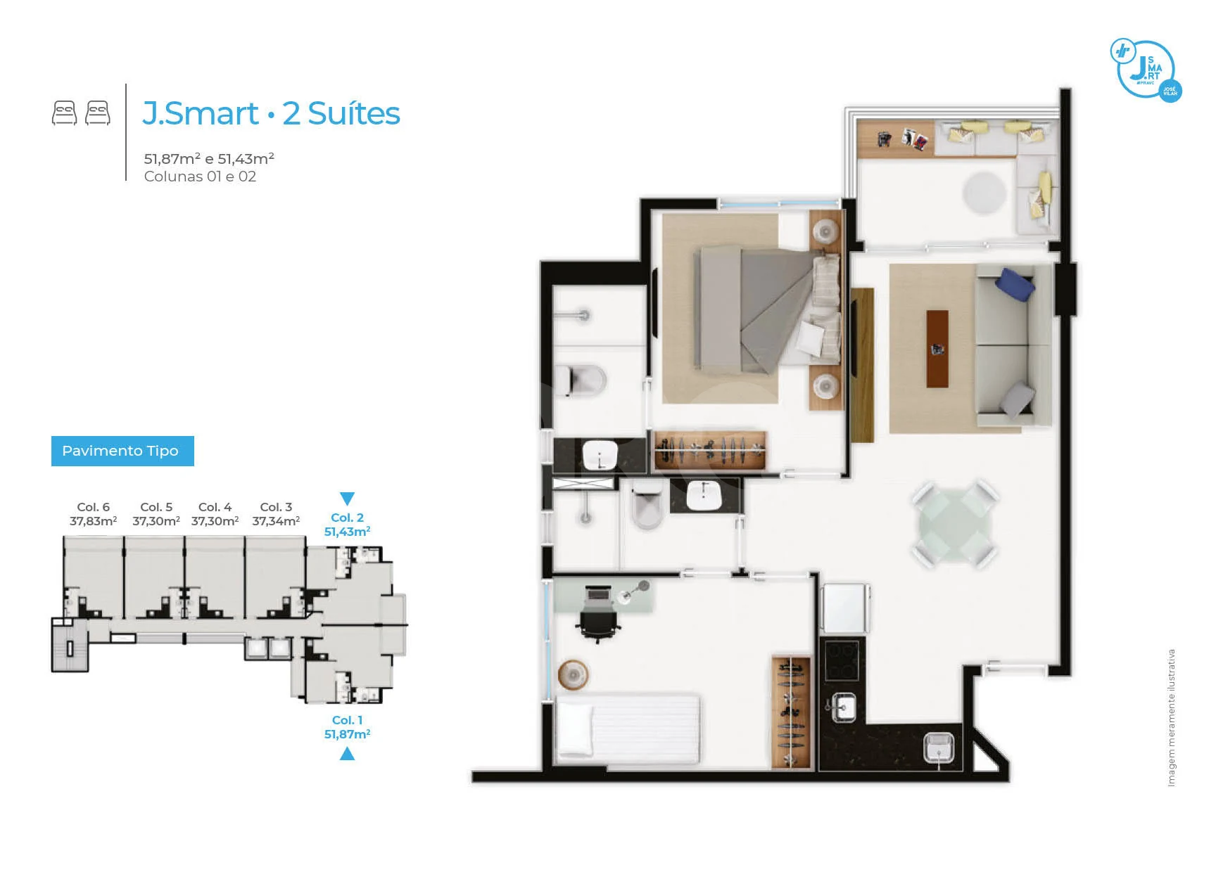 Planta — J.Smart José Vilar 51m² - Cols. 1 e 2
