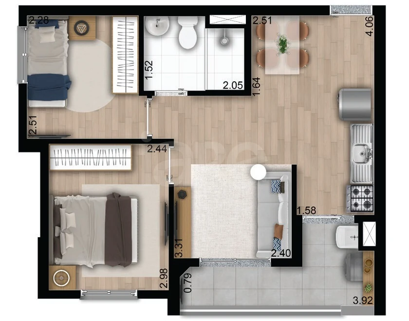 Planta — Apartamento 43,22 m²