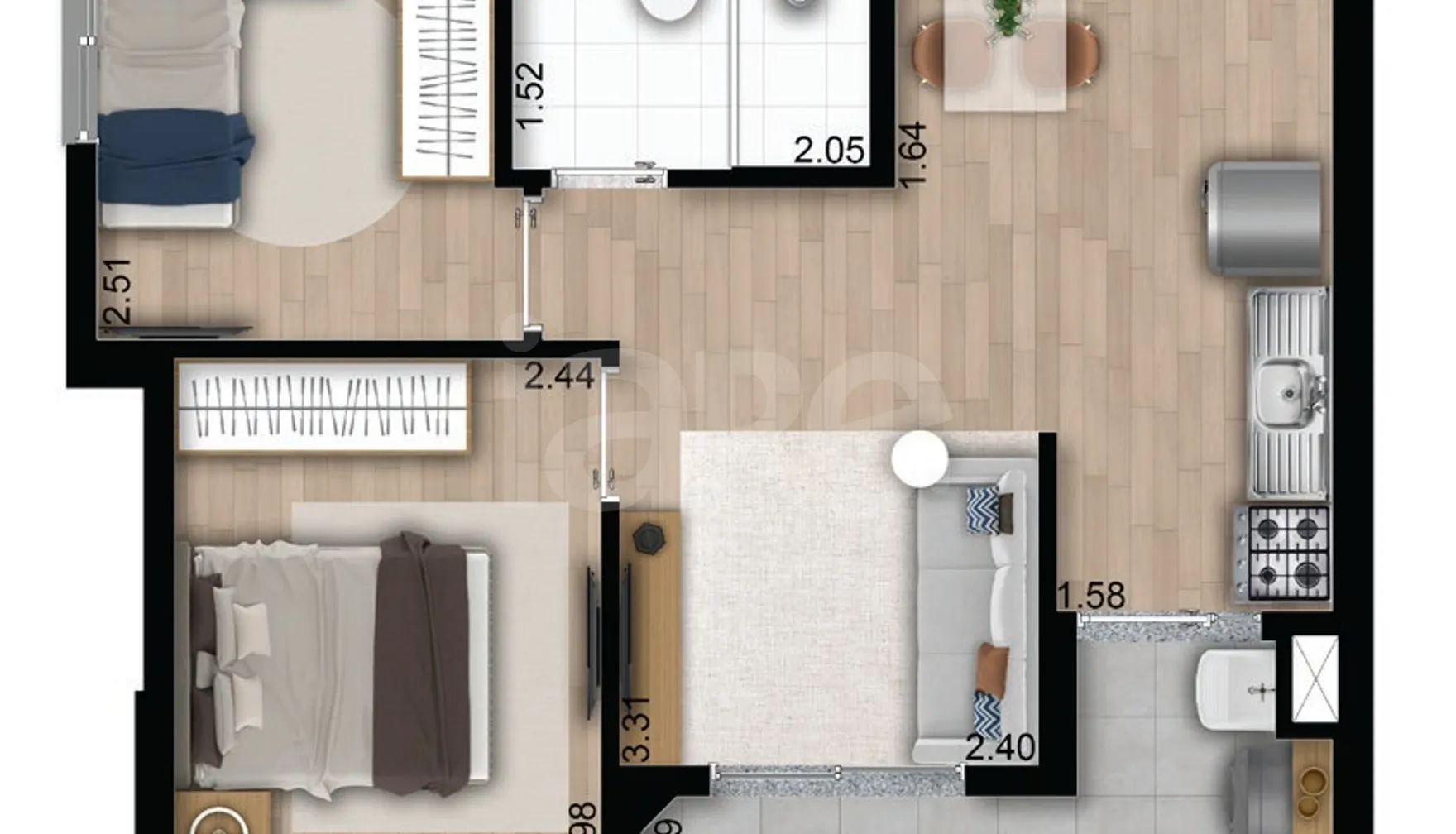 Planta — Apartamento 43,22 m²