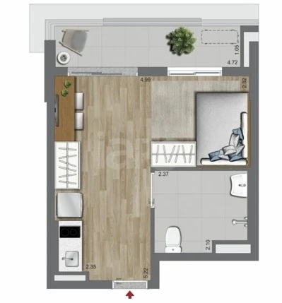 Planta — Studio 33,6 m²