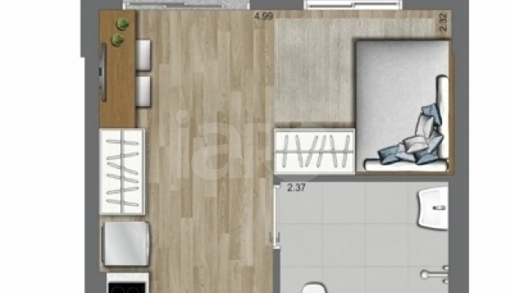 Planta — Studio 33,6 m²