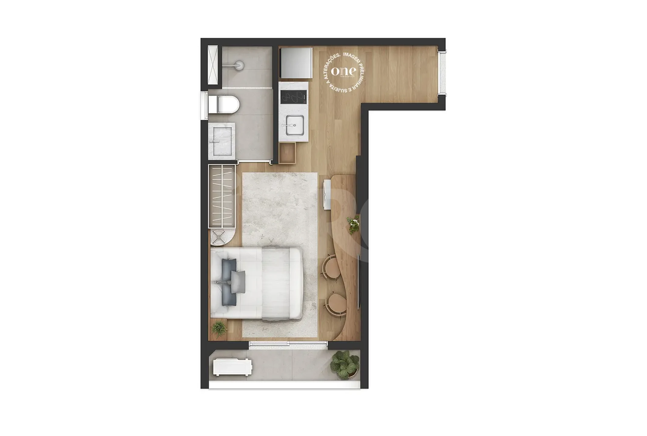 Planta — Studio 24,84 m²