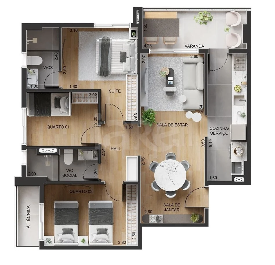 Planta — Apartamento 82,2 m²