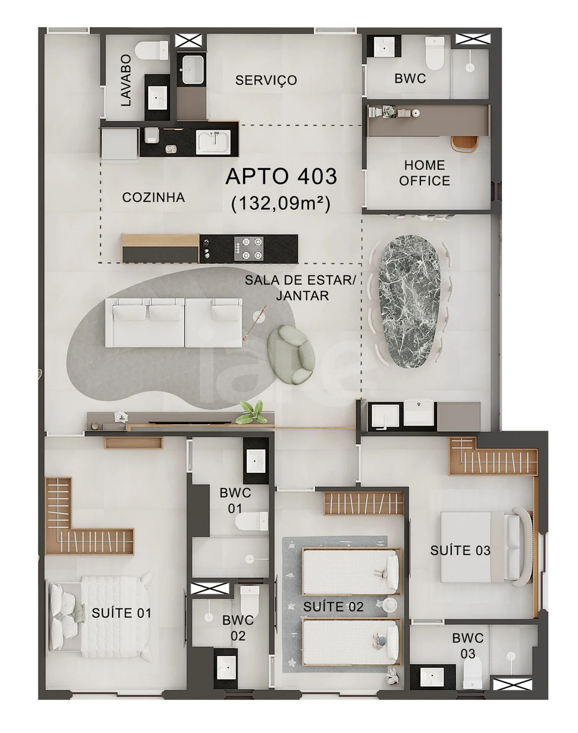 Planta — Apartamento 132,09 m²