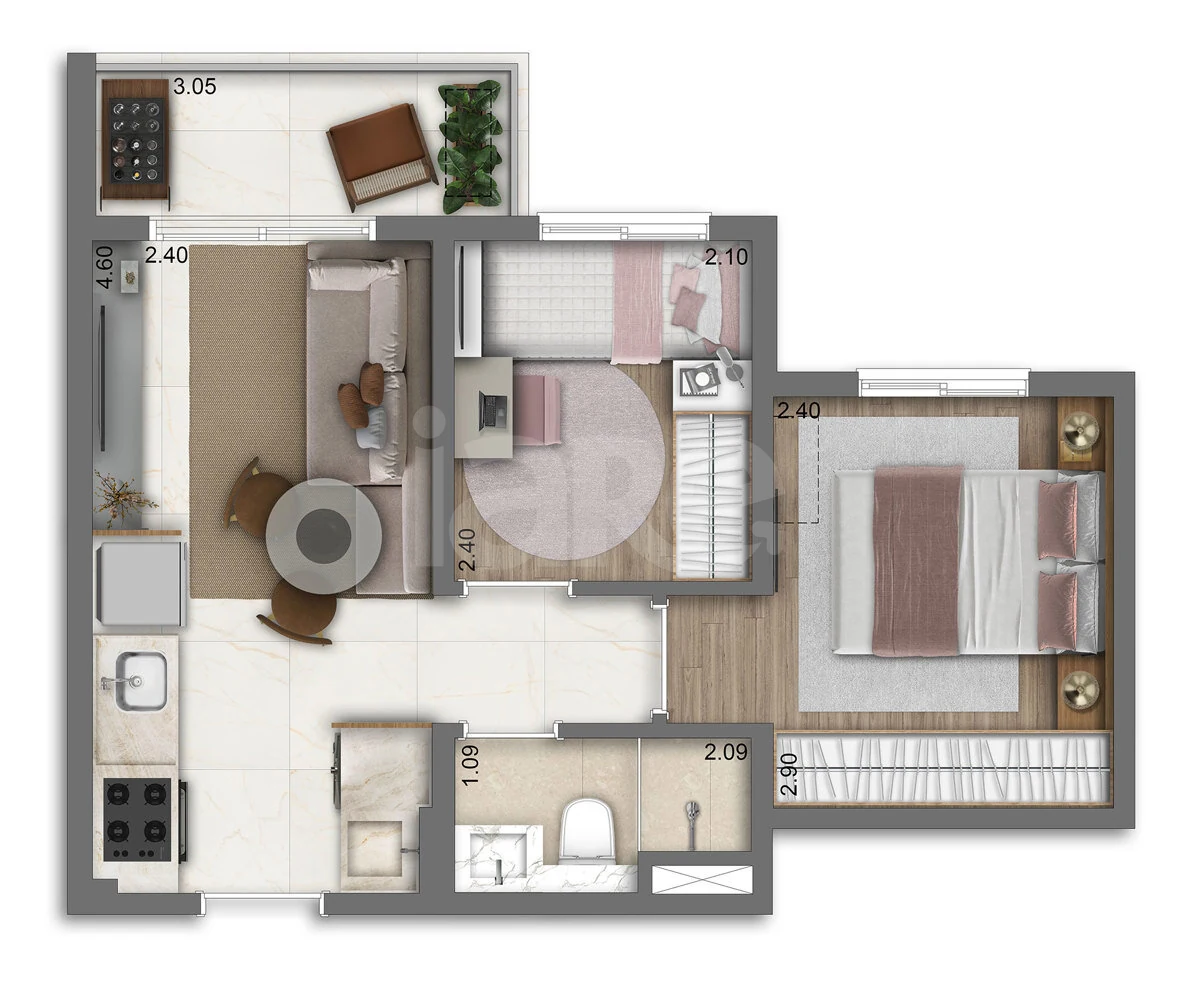 Planta — Apartamento 35,78 m²