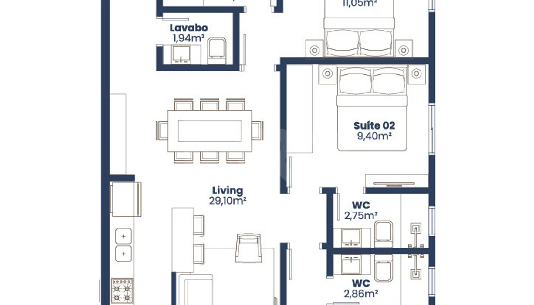Planta — Apartamento 95,7 m²