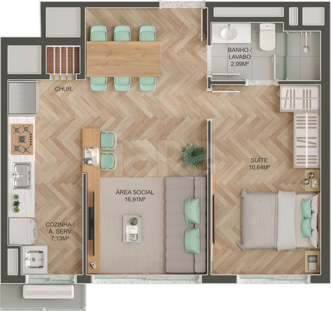 Planta — Apartamento 45,46 m²