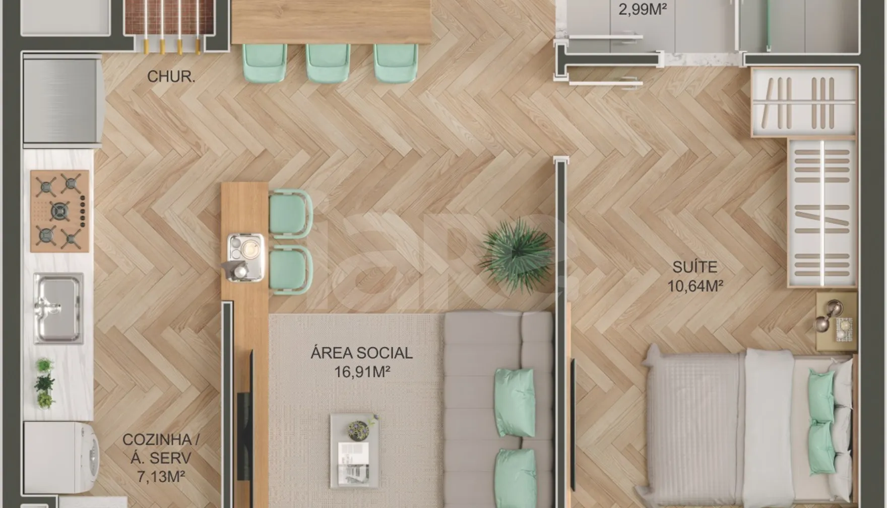Planta — Apartamento 45,46 m²