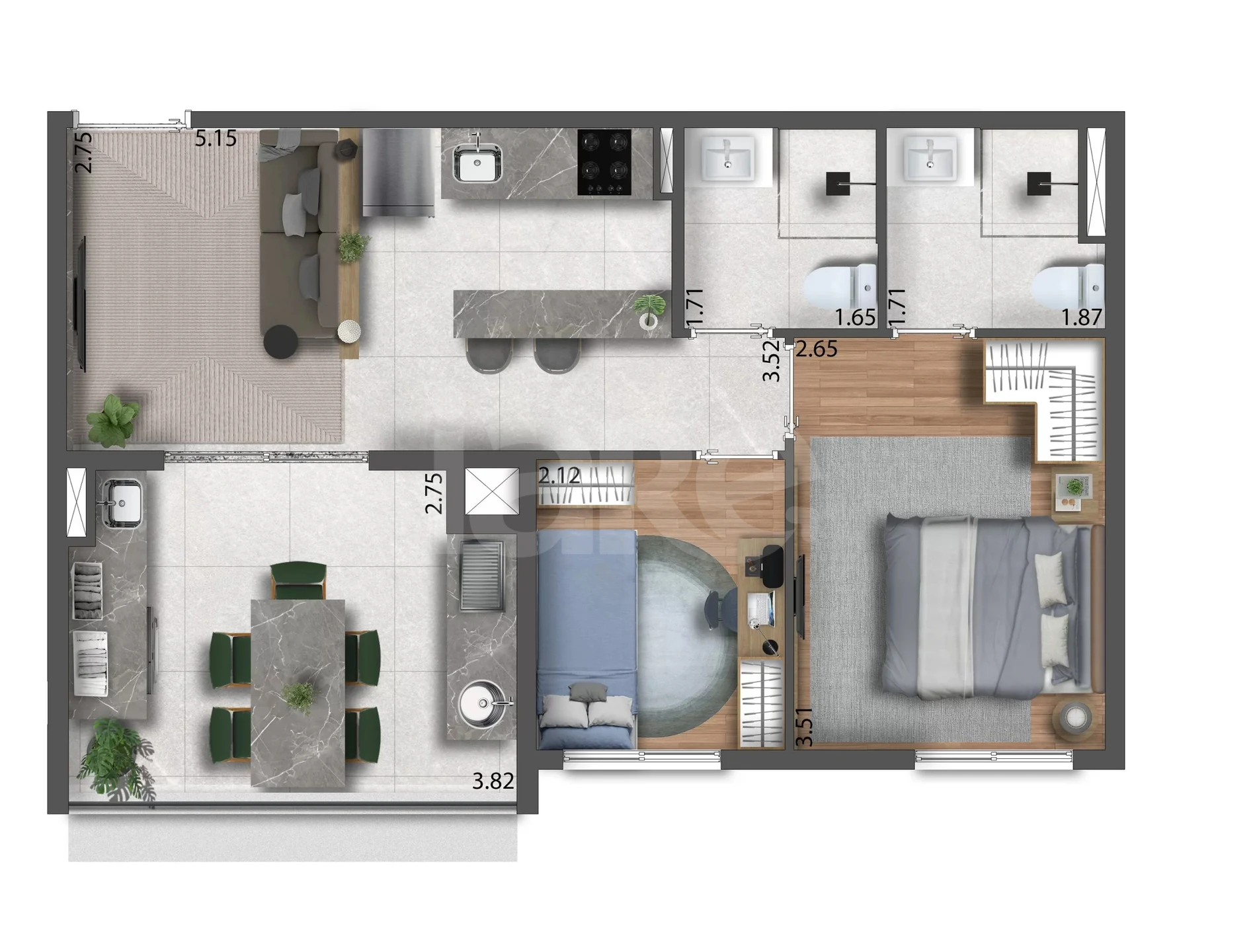 Planta — Apartamento 51,68 m²