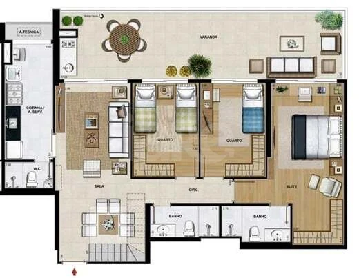 Planta — Cobertura Duplex 265,73 m² · 1º pavimento