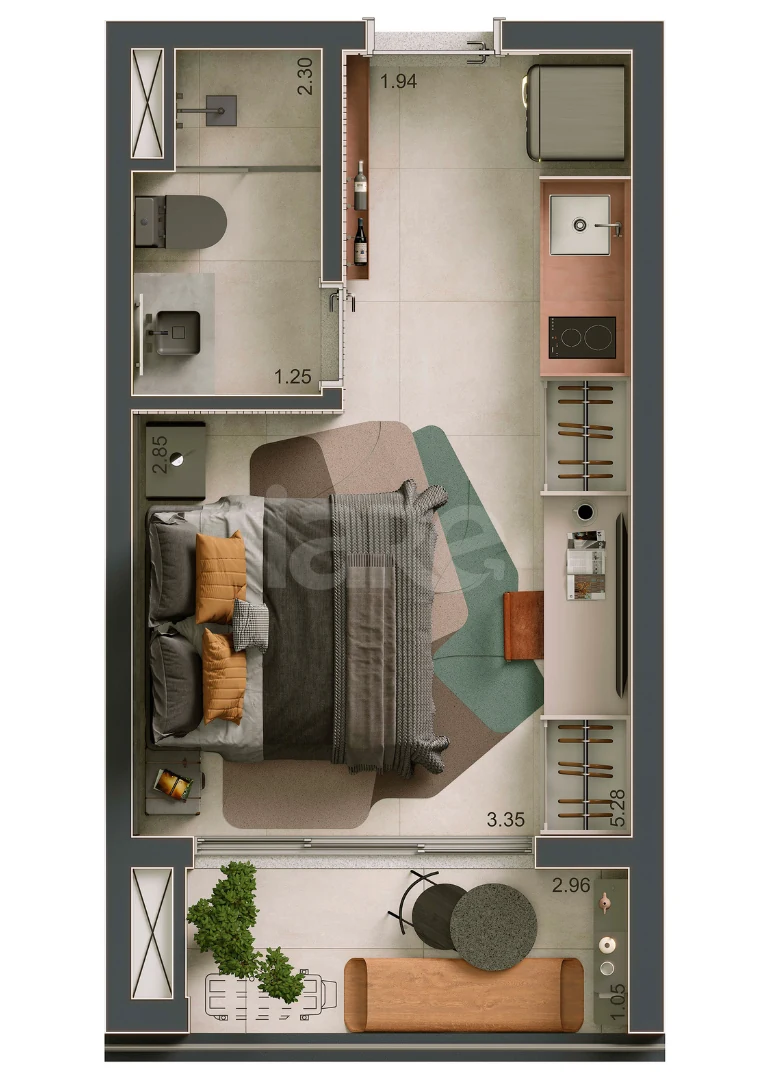 Planta — Studio 24,61 m²